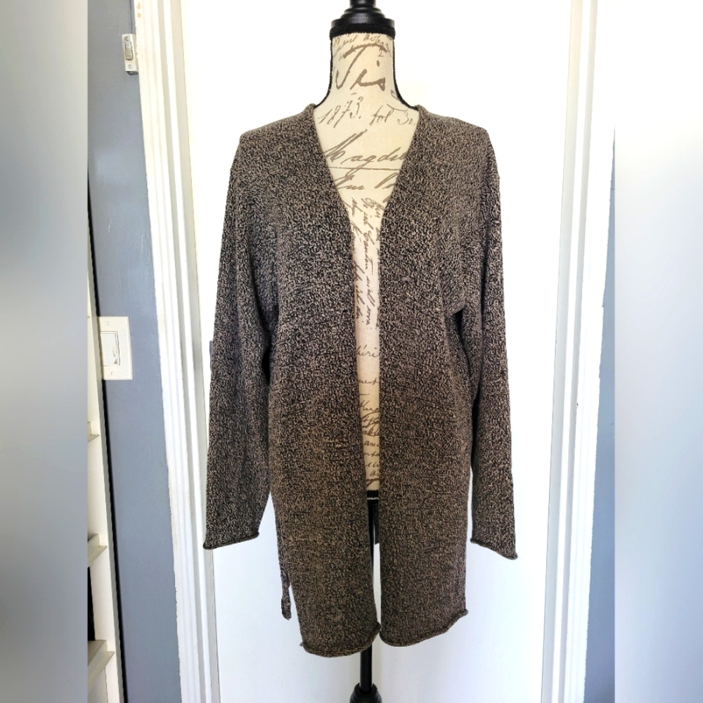 Eileen Fisher Linen‎ and Wool Salt&Pepper Open Front Cardigan Size L